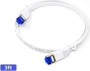 QualGear RJ45 Cat 7 Ethernet Patch Cable, 10Gpbs High-Speed Cable, 600MHz, Triple-Shielded, 3 ft, White, Flat QualGear RJ45 Cat 7 Ethernet Patch Cable, 10Gpbs High-Speed Cable, 600MHz, Triple-Shielded, 3 ft, White, Flat