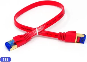 QualGear RJ45 Cat 7 Ethernet Patch Cable, 10Gpbs High-Speed Cable, 600MHz, Triple-Shielded, 3 ft, Red, Flat QualGear RJ45 Cat 7 Ethernet Patch Cable, 10Gpbs High-Speed Cable, 600MHz, Triple-Shielded, 3 ft, Red, Flat