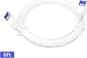 QualGear RJ45 Cat 7 Ethernet Patch Cable, 10Gpbs High-Speed Cable, 600MHz, Triple-Shielded, 6 ft, White, Flat