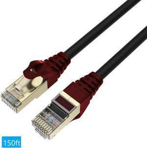 QualGear RJ45 Cat 7 Ethernet Patch Cable, 10Gpbs High-Speed Cable, 600MHz, Triple-Shielded, 150 ft, Black, Outdoor