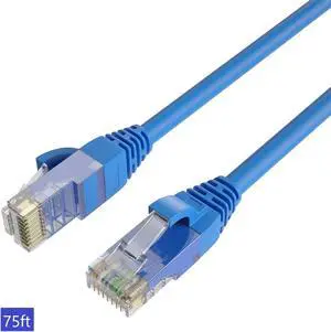 QualGear RJ45 Cat 6 Ethernet Patch Cable, 1Gpbs High-Speed Cable, 250MHz, Gold Plated Contacts, 75 ft, Blue