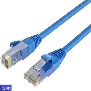 QualGear RJ45 Cat 6 Ethernet Patch Cable, 1Gpbs High-Speed Cable, 250MHz, Gold Plated Contacts, 150 ft, Blue