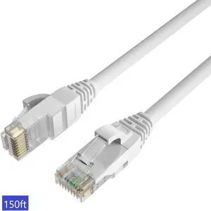 QualGear RJ45 Cat 6 Ethernet Patch Cable, 1Gpbs High-Speed Cable, 250MHz, Gold Plated Contacts, 150 ft, White