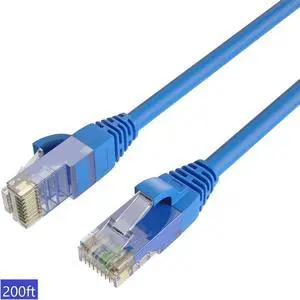 QualGear RJ45 Cat 6 Ethernet Patch Cable, 1Gpbs High-Speed Cable, 250MHz, Gold Plated Contacts, 200 ft, Blue