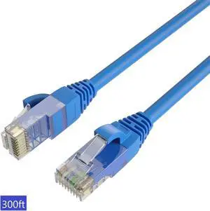 QualGear RJ45 Cat 6 Ethernet Patch Cable, 1Gpbs High-Speed Cable, 250MHz, Gold Plated Contacts, 300 ft, Blue