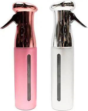 KEEN Continuous Spray Bottle, 10 OZ Fine Mist for Hair Styling, Barber, Plants, Refillable Empty Water Bottle Trigger Sprayer Set, Pink/Silver, 2 Pack