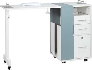 Taylor Manicure Table Nail Desk, Versatile Foldable Station, Adjustable Length with Storage Cabinet for Salon Home Studio, White/Grey