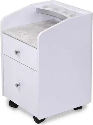 MAYAKOBA Sonoma Rolling Pedicure Trolley Manicure Storage Cart for Pedicure Spa, Nail Salon Furniture & Equipment, Marble Top, Luxe White/Silver Accents