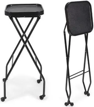 CALEB Fold-A-Way Salon Service Tray BLACK Rolling Service Tray for Barber Shop, Salon Furniture & Equipment
