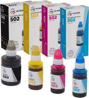 LD Products Ink Bottle Replacement for Epson 502 (Black, Cyan, Magenta, Yellow, 4-Set)