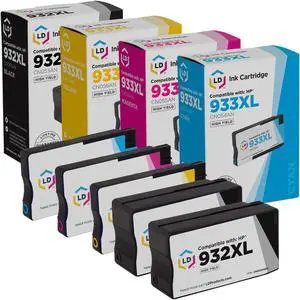LD Products Remanufactured Ink Cartridge Replacement for HP 932XL & HP 933XL High Yield (2 Black, 1 Cyan, 1 Magenta, 1 Yellow, 5-Pack)