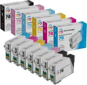 LD T078 Black and Color Ink Cartridges Set of 7 for Epson T078 #78  RX580 RX595