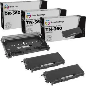 LD Products Compatible Toner Cartridge & Drum Unit Replacements for Brother TN360 High Yield & DR360 (2 Toners, 1 Drum, 3-Pack)