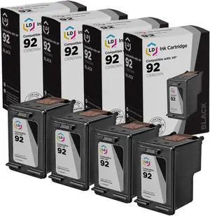LD Products Remanufactured Ink Cartridge Replacement for HP 92 C9362WN (Black, 4-Pack)