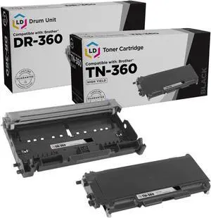 LD Products Compatible Toner Cartridge & Drum Unit Replacements for Brother TN360 High Yield & DR360 (1 Toner, 1 Drum, 2-Pack)