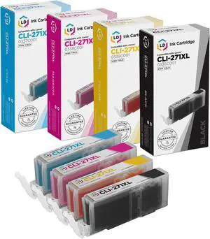 LD Compatible Ink Cartridge Replacement for Canon CLI-271XL High Yield (Black, Cyan, Magenta, Yellow, 4-Pack) Compatible with PIXMA MG5720 MG5721 MG5722 MG6820 MG6821 MG6822 MG7700 MG7720 TS5