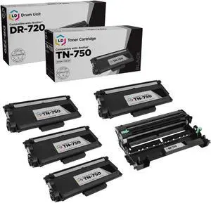 LD Products Compatible Toner Cartridge & Drum Unit Replacements for Brother TN750 High Yield & DR720 (4 Toners 1 Drum 5-Pk)