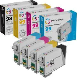 LD Products Ink Cartridge Replacement for Epson 98 & 99 High Yield (Black, Cyan, Magenta, Yellow, 4-Set)