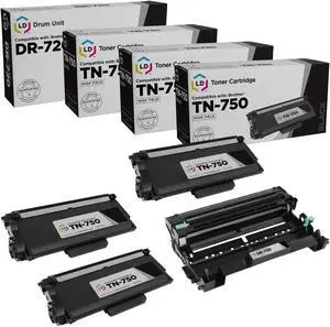 LD Products Compatible Toner Cartridge & Drum Unit Replacements for Brother TN750 High Yield & DR720 (3 Toners, 1 Drum, 4-Pack)