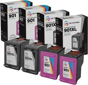 LD Products Remanufactured Ink Cartridge Replacement for HP 901 (2 Black, 2 Color, 4 Cartridge Pack)