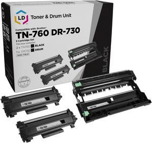 LD Products Compatible Replacements for Brother 760 TN760 TN-760 Black Toner Cartridge & DR730 DR-730 Drum Unit (2 Toners 1 Drum, 2pk) TN760