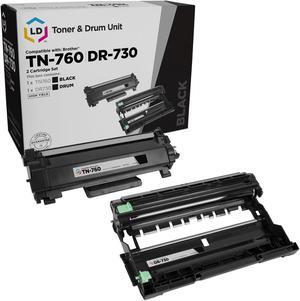 LD Products Compatible Replacements for Brother 760 TN760 TN-760 Black Toner Cartridge & DR730 DR-730 Drum Unit (1 Toner 1 Drum, 2pk) TN760
