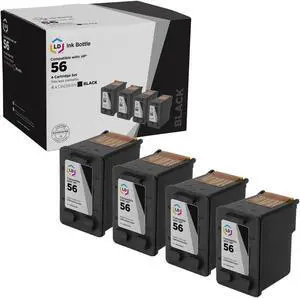LD Products Remanufactured Ink Cartridge Replacement for HP 56 C6656AN (Black, 4-Pack)