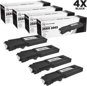 LD © Dell Compatible RD80W (67H2T) Set of 4 Black Extra High Yield Toner Cartridges Includes: 4 593-BBBU Black for use in Dell Color Laser C2660dn, and C2665dnf Printers