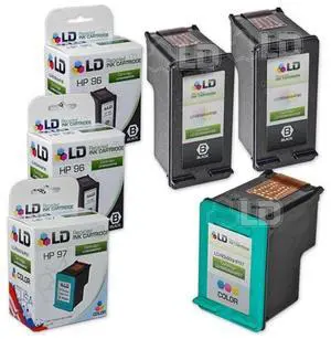 LD © Remanufactured Replacement Ink Cartridges for Hewlett Packard (HP) C8767WN (HP 96) Black and C9363WN (HP 97) Color (2 Black and 1 Color) LD © Remanufactured Replacement Ink Cartridges for Hewlett Packard (HP) C8767WN (HP 96) Black and C9363WN (HP 97) Color (2 Black and 1 Color)