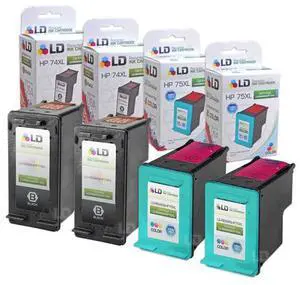 LD Remanufactured Ink Cartridge Replacements for HP CB336WN HP 74XL / 74 HY Black & CB338WN HP 75XL /75 HY Color 2 Blk & 2 Clr for PhotoSmart C4294, C4410, C4273, OfficeJet J5790, J5738, DeskJet D4260 LD Remanufactured Ink Cartridge Replacements for HP CB336WN HP 74XL / 74 HY Black & CB338WN HP 75XL /75 HY Color 2 Blk & 2 Clr for PhotoSmart C4294, C4410, C4273, OfficeJet J5790, J5738, DeskJet D4260