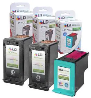 LD Remanufactured Ink Cartridge Replacements for HP CB336WN HP 74XL / 74 HY Black & CB338WN HP 75XL /75 HY Color 2 Blk & 1 Clr for PhotoSmart C4294, C4410, C4273, OfficeJet J5790, J5738, DeskJet D4260 LD Remanufactured Ink Cartridge Replacements for HP CB336WN HP 74XL / 74 HY Black & CB338WN HP 75XL /75 HY Color 2 Blk & 1 Clr for PhotoSmart C4294, C4410, C4273, OfficeJet J5790, J5738, DeskJet D4260