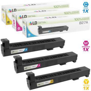 LD © Remanufactured Replacements for HP 827A Set of 3 Toner Cartridges Includes: 1 CF301A Cyan, 1 CF302A Yellow, and 1 CF303A Magenta