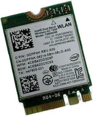 GPFNK Dell Intel 7260 Wifi Bluetooth 4.0 Wireless Card
