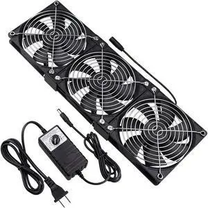 Wathai Dual Ball 3 x 120mm DC 12V Big Airflow Fan with 110V - 240V AC Speed Controller for DIY Cabinet Chassis Machine Server Workstation Cooling