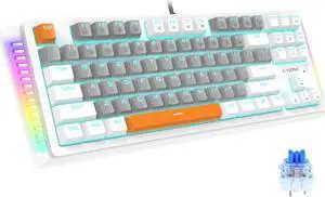 E-YOOSO Mechanical Gaming Keyboard, Wired 75% Mechanical Keyboard with Blue Switches, 87 Keys Gaming Keyboard with Solid Color Backlit & RGB LED Sidelight for Windows Mac PC Gaming