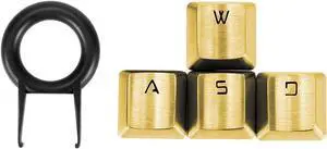 Fitlink FPS & MOBA Gaming Keycaps, Stainless Steel Metal Keycaps with Key Puller for Mechanical Keyboard Cherry Mx Switch 9 (WASD,Gold)