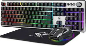 Beastron RGB Backlit Gaming Keyboard with Mouse Combo and Mouse pad, Multimedia Keyboard Knob,Mechanical Feel USB Wired Keyboard for Windows PC