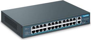 YuanLey 26 Port PoE Switch, 24 PoE+ Port 100Mbps, 2 Uplink Gigabit, 802.3af/at 400W High Power, Rackmount Unmanaged Plug and Play