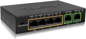 BV-Tech 6 Port PoE+ Switch (4 PoE+ Ports with 2 Ethernet Uplink and Extend Function)  60W  802.3at + 1 High Power PoE Port| Desktop Fanless Design | Plug & Play | Sturdy Metal Housing