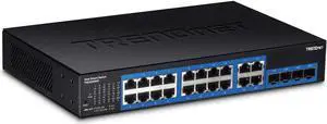 TRENDnet 20-Port Gigabit Web Smart Switch, 16 x Gigabit Ports, 4 x Shared Gigabit Ports (RJ-45/SFP), VLAN, QoS, LACP, IPv6 Support, 40 Gbps Switching Capacity, Lifetime Protection, TEG-204WS