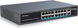 NICGIGA 18 Port Gigabit PoE Switch with 16 Ports 1000Mbps PoE+@250W, 2 Gigabit Uplink Ports, VLAN Mode, Sturdy Metal Case and Desktop/Wall/19 inch RackMount, Plug and Play, Unmanaged(GS1620P)