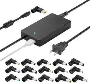Ultra-Thin 90W Universal Laptop Charger for Hp Dell Acer Asus Lenovo Toshiba Samsung Gateway Notebook Ultrabook Chromebook 15V 16V 18.5V 19V 19.5V 20V AC Adapter with 5V 2.4A Fast Charging USB Port