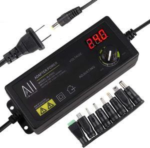 AlloverPower 3V - 24V 1.5A 36W Universal Adjustable DC Power Supply Kit AC Adapter Speed Control Volt Display ON Off Switch with Variable 8 Plugs