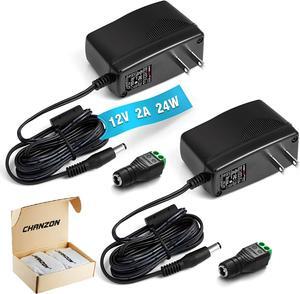 12V 2A UL Listed 24W AC DC Switching Power Supply Adapter (Input 100-240V Output 12 Volt 2 Amp 24 Watt 6Ft Cord) Wall Wart Transformer Charger for DC12V CCTV Camera LED Strip Light (2-Pack)