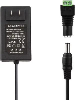 12V 4A Power Supply - AC 100-240V 50/60Hz to DC 12 Volt 4 amp 4Amp 48W Power Converter Charger 12V4A + 5.5x2.1mm DC Female Jack Socket for 12V LED Strip Lights CCTV Camera