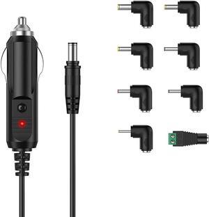 LIANSUM DC 12V 2A Car Charger Universal Power Cord 5.5x2.1mm to Cigarette Lighter with 8 Connector for DVD Player, GPS, Bluetooth Speakers, Breast Pump, label maker, Camera, router, CD Player 5FTCable