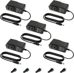 Aclorol 5V 2A Power Supply Adapter 100-240V AC to DC 5Volt 10W 2A 1A Universal Power Charger Converter Transformer 5.5X 2.5mm for WS2812B 5V LED Pixel Strip Lights Security System Router CCTV (5 pack)