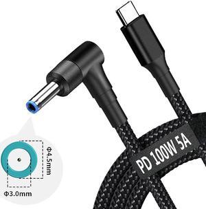 USB C to 4.5mm Laptop Charging Cable Adapter Male Type C to Right Angle DC 4.5 x 3.0mm Converter 6.5ft 100W PD Power Charger Supply Extension Cord for Stream 11 13 14 15 Pavilion Spectre Chromebook HP