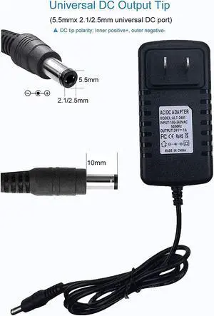 24V 1A AC Adapter Power Supply 100-240V AC to DC 24Volts 1A 24W Converter Transformer Switching Power Supply with 5.5mmx2.5mm Plug for LED Strip Light CCTV Camera DC Pump
