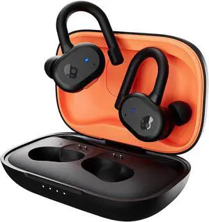 Skullcandy Push Active Wireless Earbuds, Bluetooth Headphones, Noise Isolating, 44 Hrs Battery, Secure-Fit Over-Ear Hanger, Sweat and Water Resistant, Microphone for iPhone Android - True Black/Orange